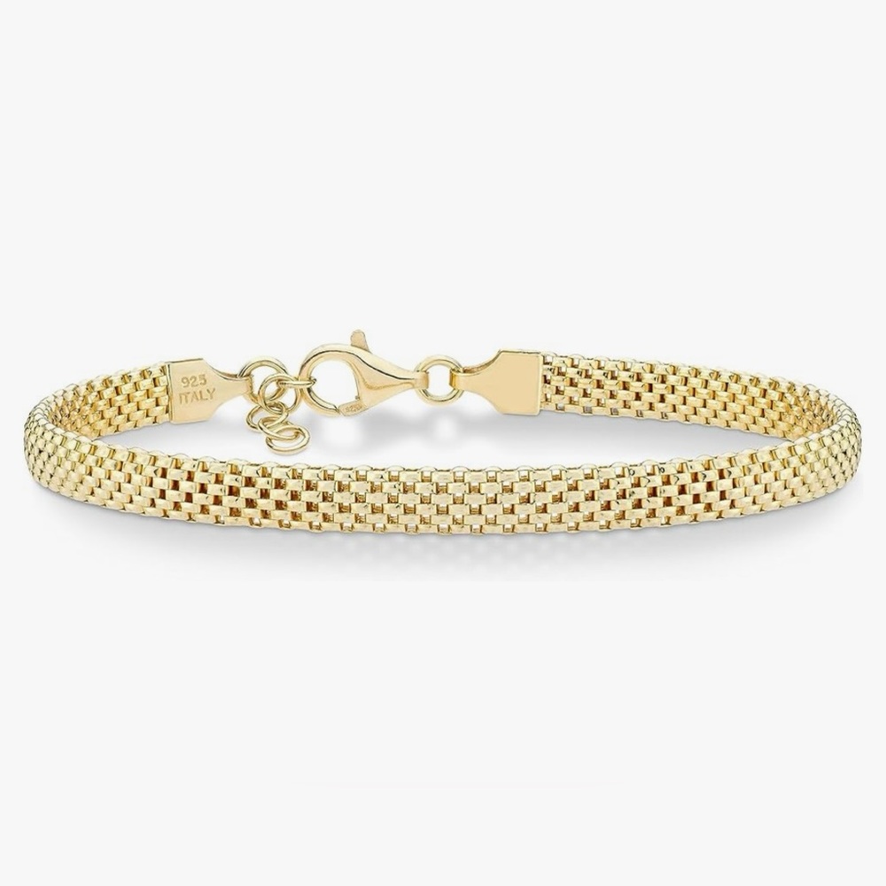 18K Gold sterling silver Italian 5mm Mesh Link Chain Bracelet 925 made in Italy